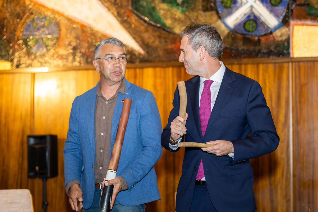 Paul Girrawah House and Dr Jim Chalmers MP at the Welcome to Country
