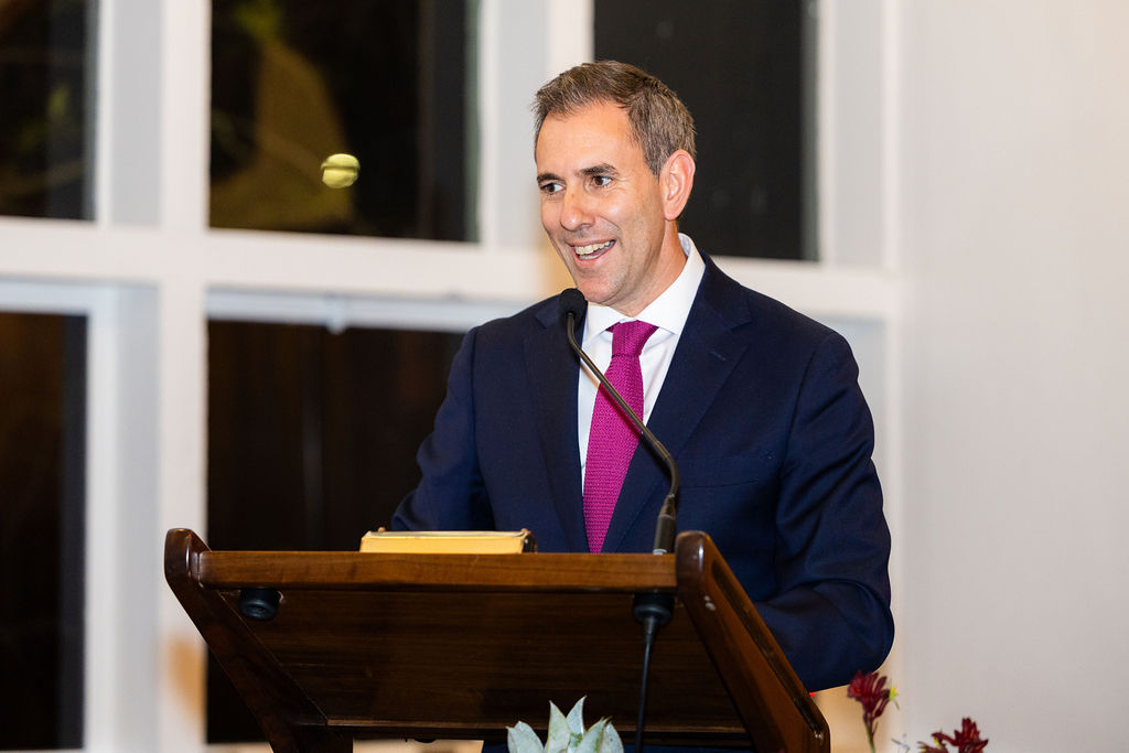 Treasurer the Hon Dr Jim Chalmers MP speaking at the dinner