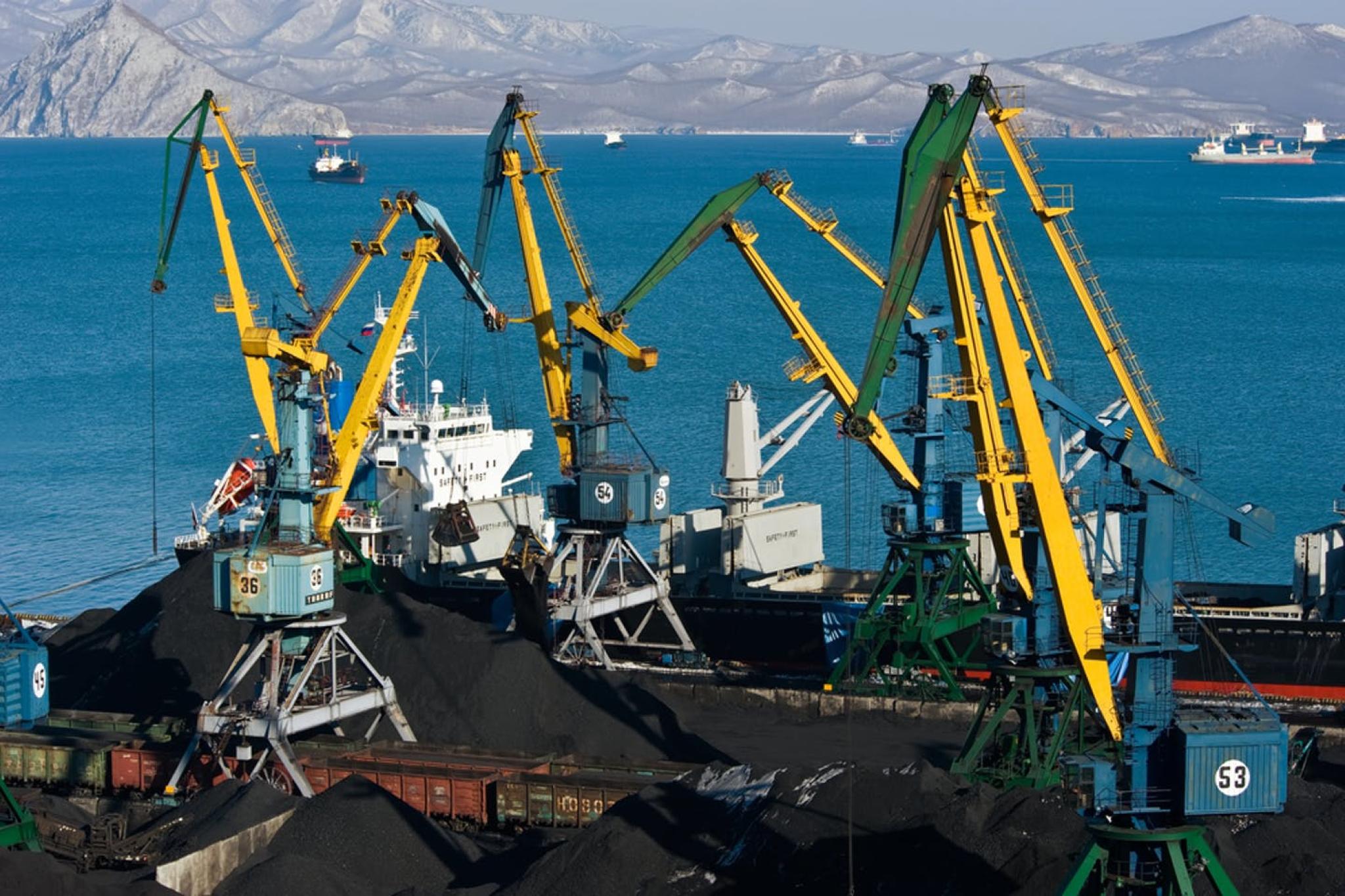 Coal is loaded on a ship at the Japanese port of Nakhodka.