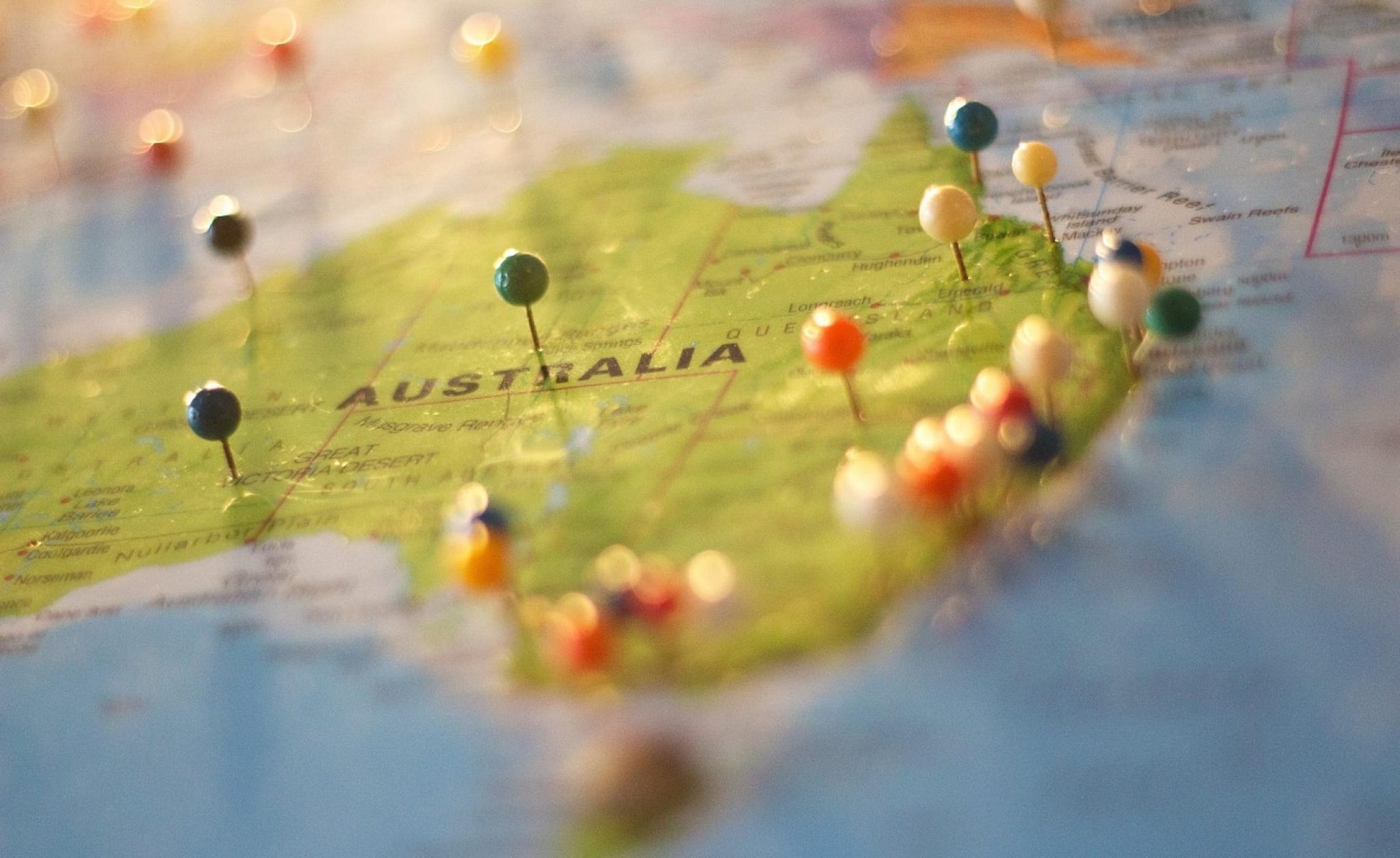 Pins on map of Australia