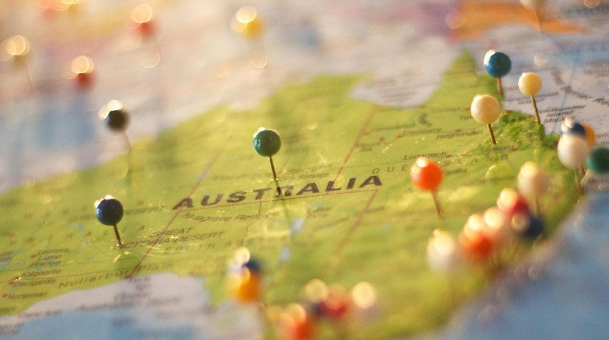Map of Australia with pins