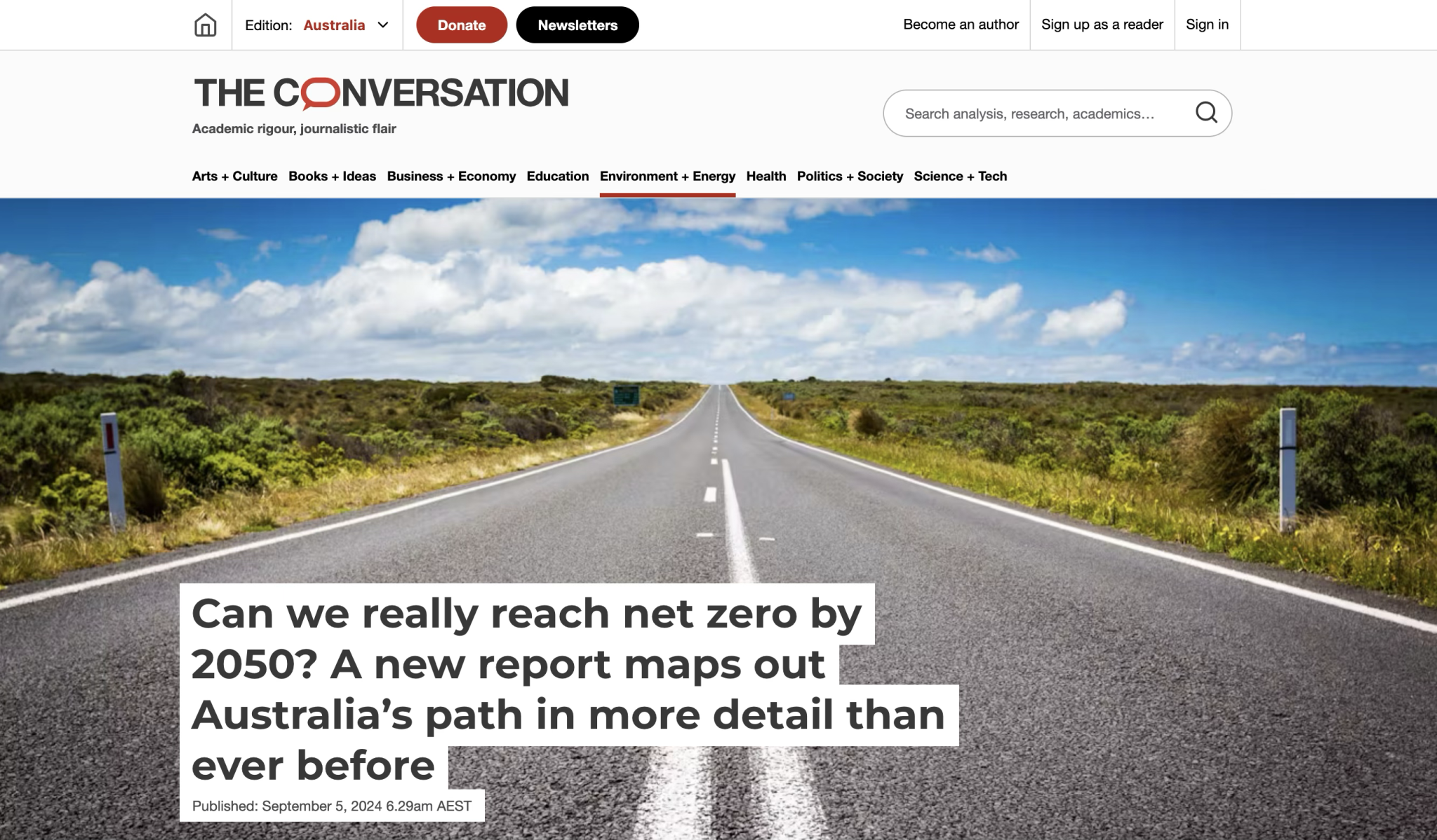 The Conversation headline with photo of a road