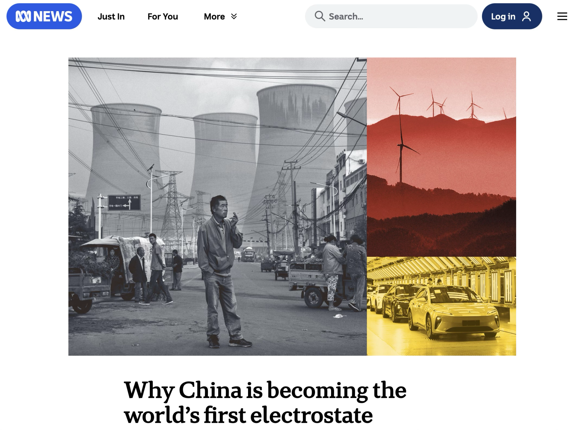 ABC News headline with photo of China, nuclear, renewables