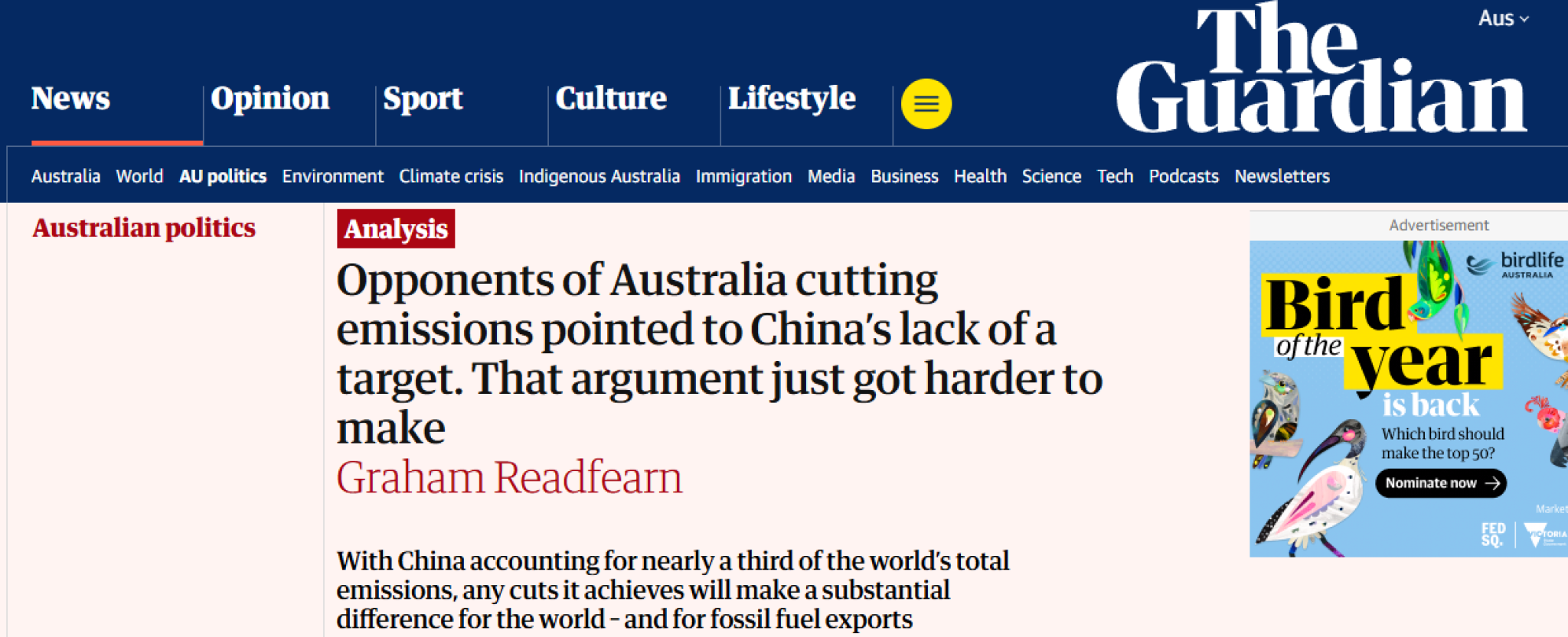 Opponents of Australia cutting emissions pointed to China’s lack of a target.