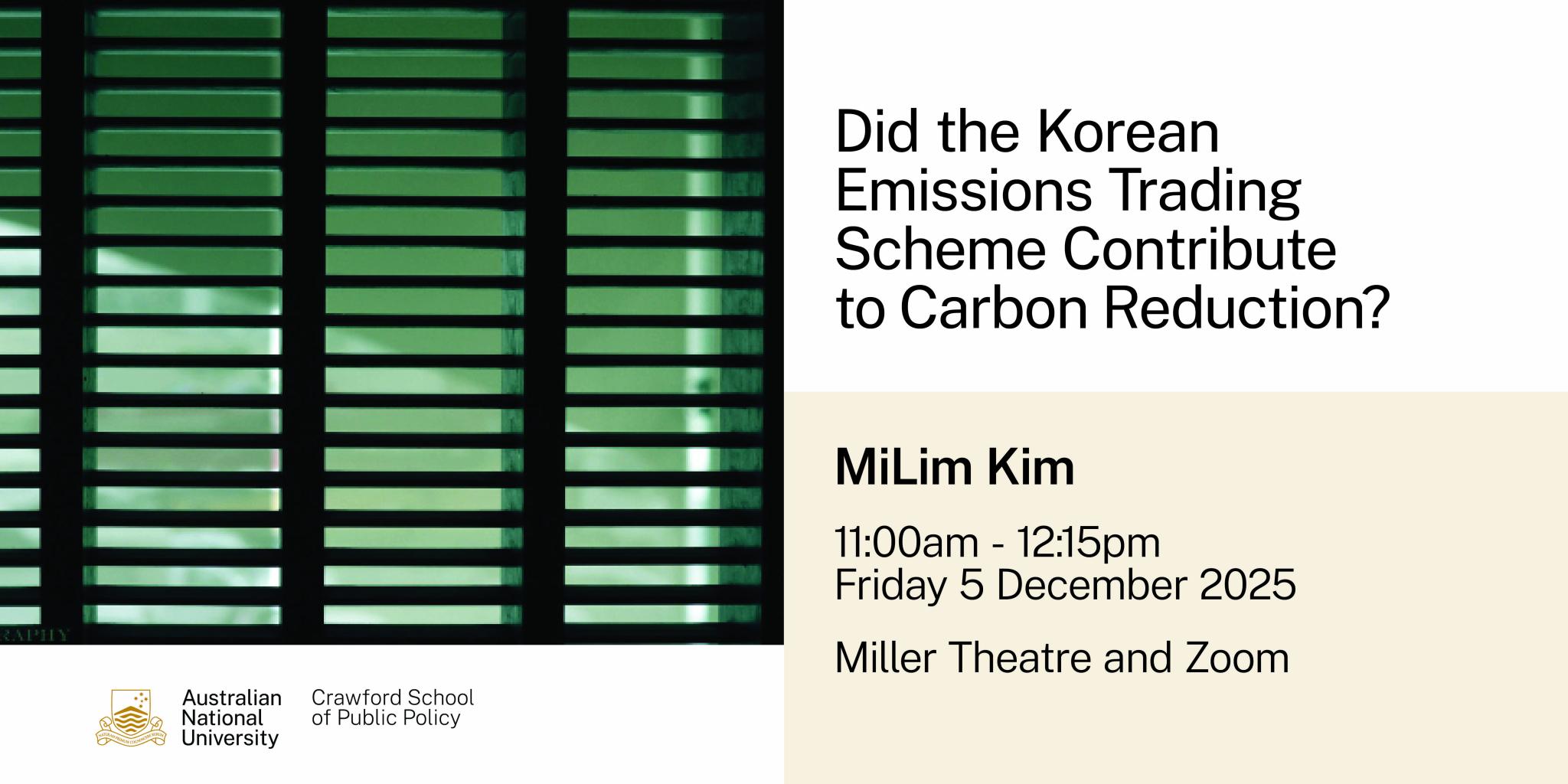 MiLim presents her preliminary findings on the environmental effectiveness of the Korean emissions trading scheme and the results on meta-analysis on quasi-experimental studies on carbon pricing.